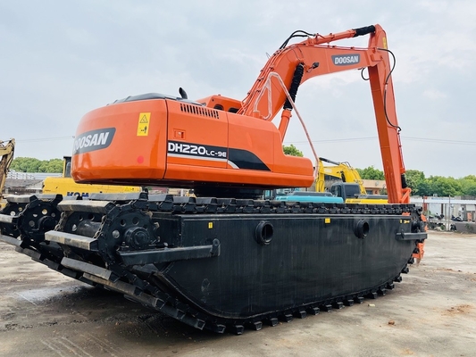 Doosan ใช้เครื่องขุดแอมฟิเบียส DH220LC-9E ด้วยเครื่องทําความสะอาดแม่น้ําขนาด 1 m3 เครื่องขุดมือสอง