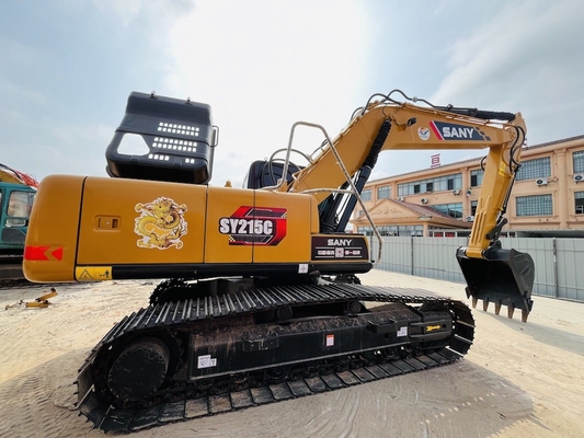 เครื่องขุดมือสอง 21 ตัน ใช้ Sany SY215C เครื่องขุดไฮดรอลิก 1CBM ความจุถัง